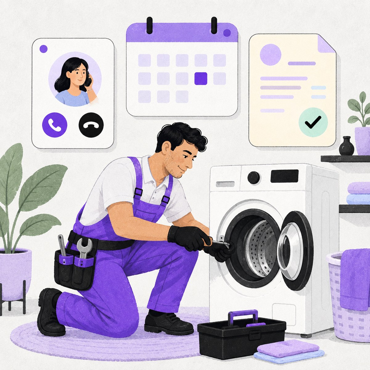 A technician on a job while Albusto answers calls, schedules visits and sends invoices in the background